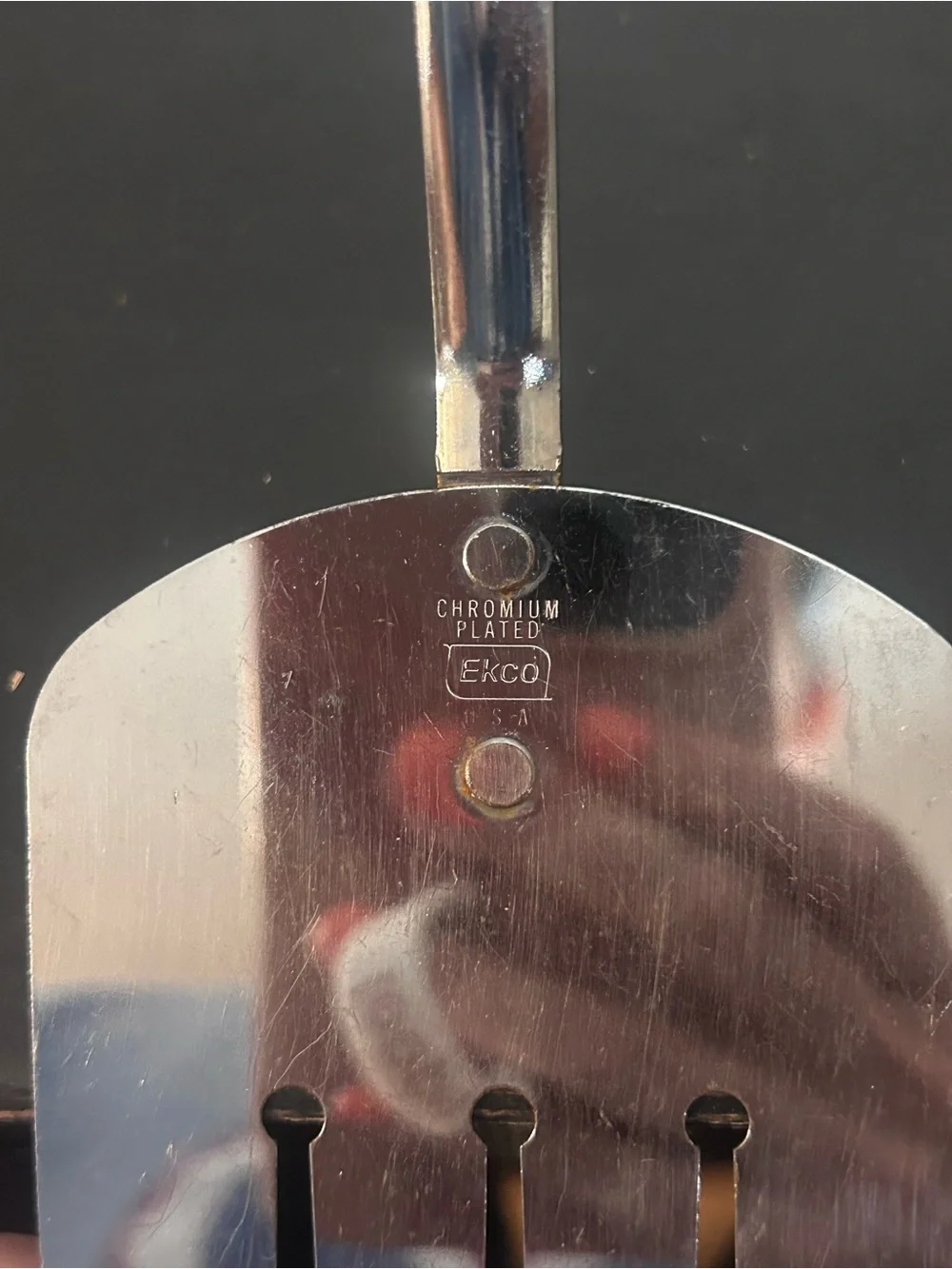 Vintage EKCO Slotted Turner Spatula Chromium Plated USA Black Handle 13 Inch IUC